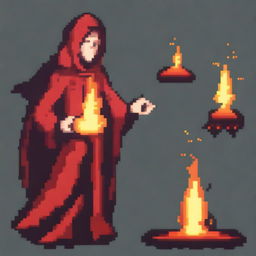 Create an image of a fire mage in a pixel art style