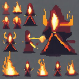 Create an image of a fire mage in a pixel art style