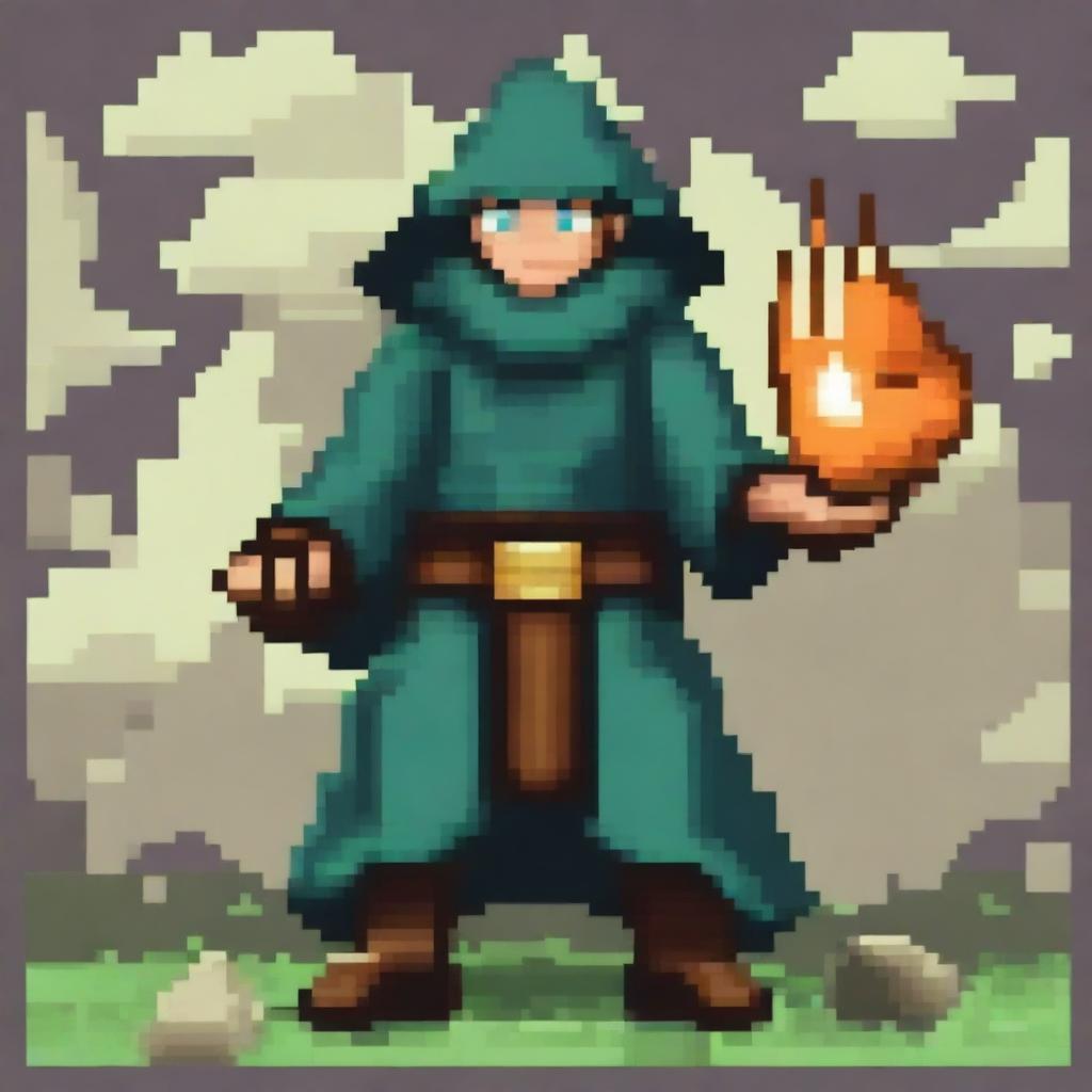 Create an image of an earth mage in a pixel art style