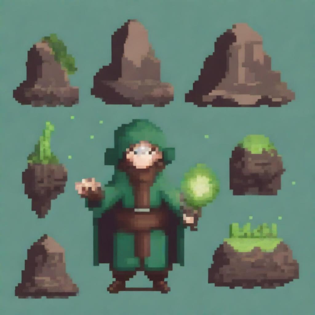 Create an image of an earth mage in a pixel art style