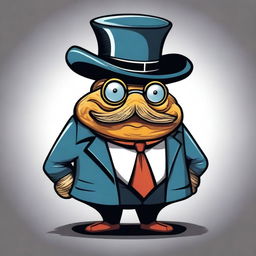 A dramatic illustration of an evil clam dressed in a business suit, complete with a monocle and a hat