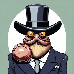 A dramatic illustration of an evil clam dressed in a business suit, complete with a monocle and a hat