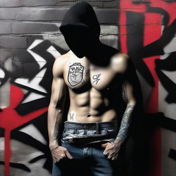 Create an edgy and artistic image of a man in the process of undressing with an anarchistic theme