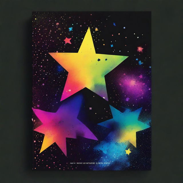 Create a book cover with a solid black background featuring specks that resemble stars