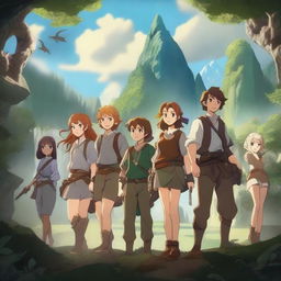 A group of teenage boys and girls embarking on a grand adventure in a fantasy world