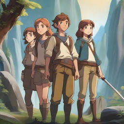 A group of teenage boys and girls embarking on a grand adventure in a fantasy world