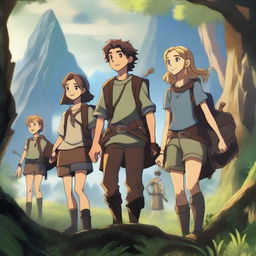 A group of teenage boys and girls embarking on a grand adventure in a fantasy world