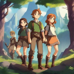 A group of teenage boys and girls embarking on a grand adventure in a fantasy world