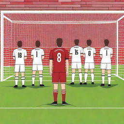 Create an image of a football player with brown hair taking a free kick