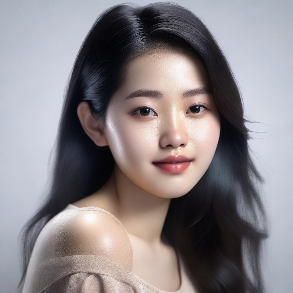 An ultra-realistic portrait of a 21-year-old Asian girl with black hair