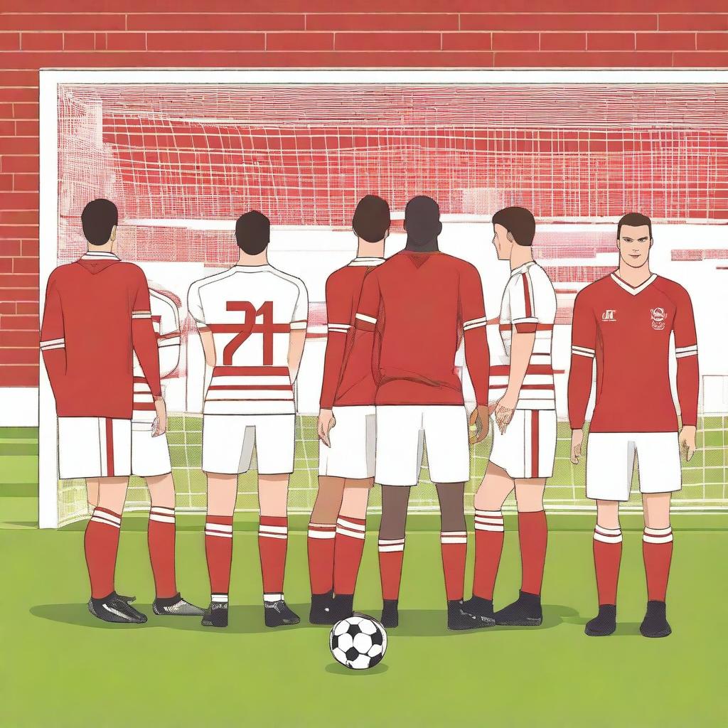 Create an image of a football player with brown hair taking a free kick