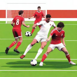 Create a realistic image of a football player with brown hair taking a volley