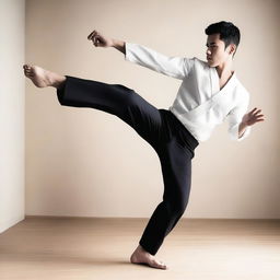 A person performing a powerful kick