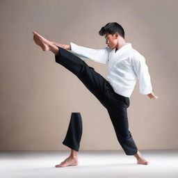 A person performing a powerful kick