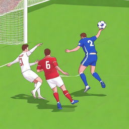 Create a realistic image of a football player with brown hair taking a bicycle kick