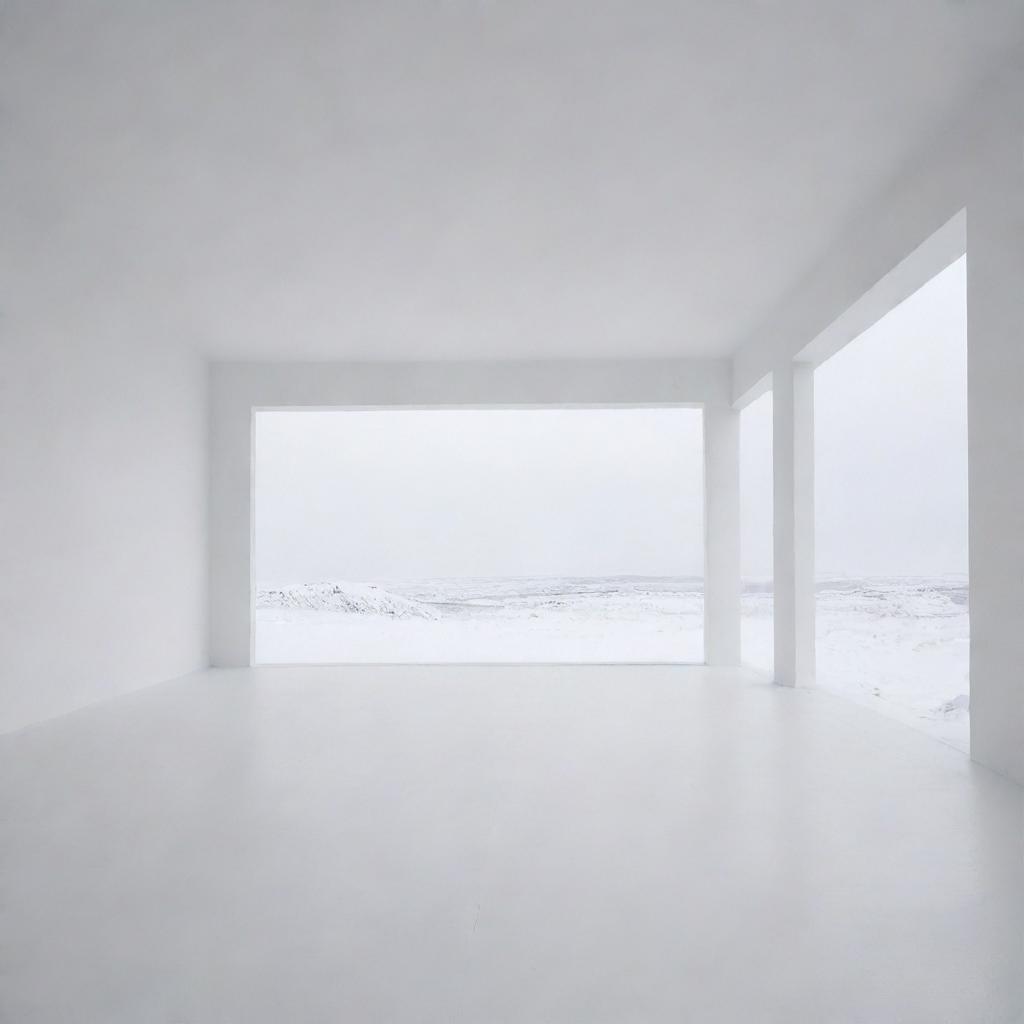 A vast wide open landscape or room filled with pure white, echoing the silence and serenity of an untouched space