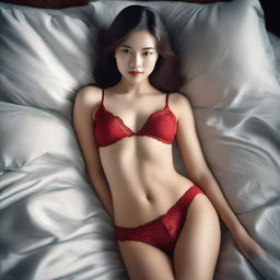 A girl lying on a bed, wearing spicy lingerie