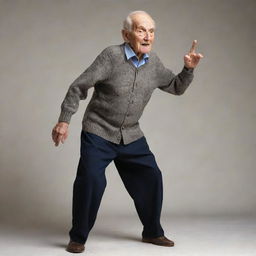 A 100-year-old man in a dynamic side pose, displaying his character and wisdom through his posture and expression.