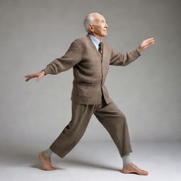 A 100-year-old man in a dynamic side pose, displaying his character and wisdom through his posture and expression.