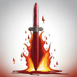 A detailed image of a dagger dripping blood over a flame