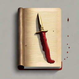 A detailed illustration of a book being stabbed by a beautiful gold dagger with blood coming out