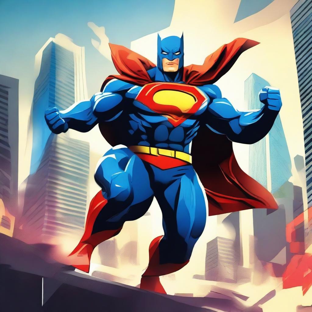 Create an image of a superhero in a dynamic pose