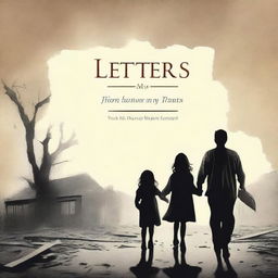 Create a book cover titled 'Letters from My Parents' featuring a poignant image of a family being separated because the father and mother are from opposite sides of a war