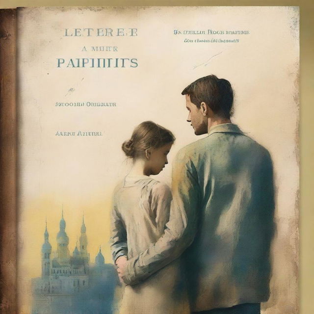 Create a book cover titled 'Letters from My Parents' featuring a poignant image of a family being separated because the father, who is Russian, and the mother, who is Ukrainian, are from opposite sides of the Ukraine-Russia war