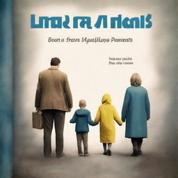 Create a book cover titled 'Letters from My Parents' featuring a poignant image of a family being separated because the father, who is Russian, and the mother, who is Ukrainian, are from opposite sides of the Ukraine-Russia war