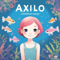 Create an image with an ocean background featuring an axolotl girl who has human-like characteristics and a guppy-looking girl who is also human-like