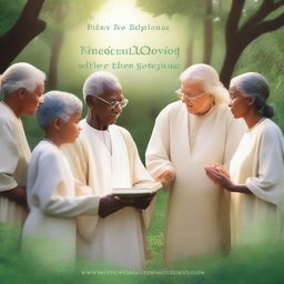 A serene and inspiring book cover image featuring young individuals being guided by a wise elder in a peaceful, lush garden