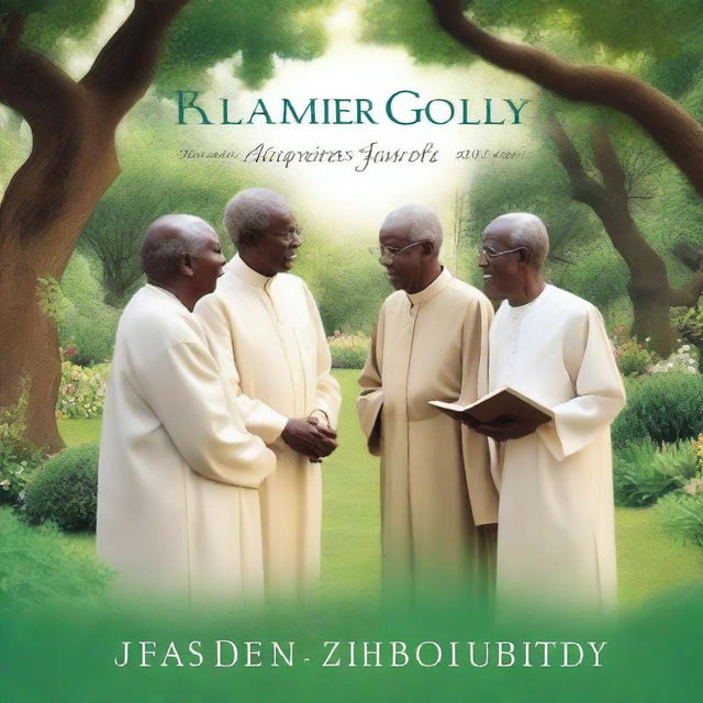 A serene and inspiring book cover image featuring young individuals being guided by a wise elder in a peaceful, lush garden