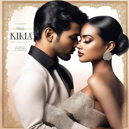 A book cover featuring Mikha and Aiah in a captivating embrace, set against a backdrop blending a corporate setting and a glamorous runway