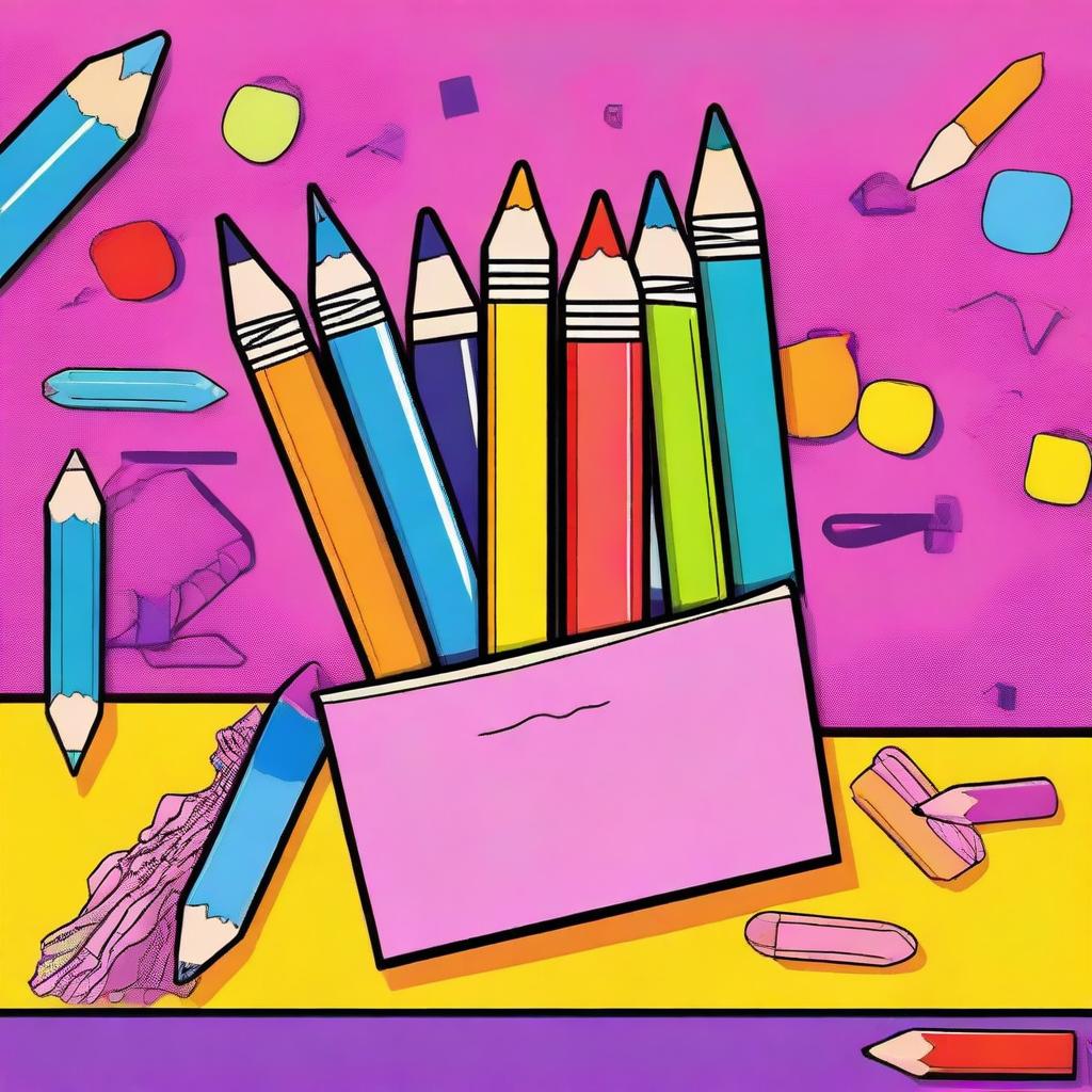 A vibrant and engaging school diary cover page featuring school supplies like pencils, notebooks, and rulers, with a cheerful and colorful background