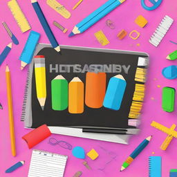 A vibrant and engaging school diary cover page featuring school supplies like pencils, notebooks, and rulers, with a cheerful and colorful background