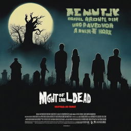 A movie poster for 'Night of the Living Dead' featuring a dark, eerie graveyard scene at night with zombies rising from their graves