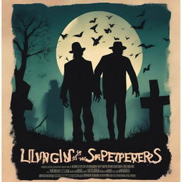 A movie poster for 'Night of the Living Steppers' featuring a dark, eerie graveyard scene at night with zombies rising from their graves