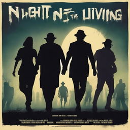 A movie poster for 'Night of the Living Steppers' featuring a dark, eerie graveyard scene at night with four zombies rising from their graves