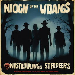 A film poster titled 'Night of the Living Steppers' featuring a dark, eerie graveyard scene at night