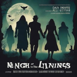 A film poster titled 'Night of the Living Steppers' featuring a dark, eerie graveyard scene at night