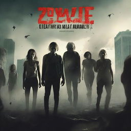 Create a thrilling zombie film poster featuring a horde of zombies approaching a group of survivors