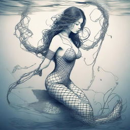 Create an image of a mermaid in a shibari pose