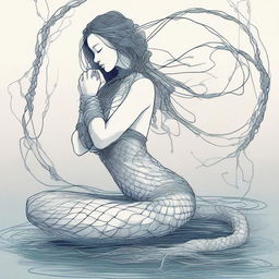 Create an image of a mermaid in a shibari pose