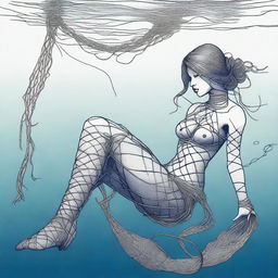 Create an image of a mermaid in a shibari pose