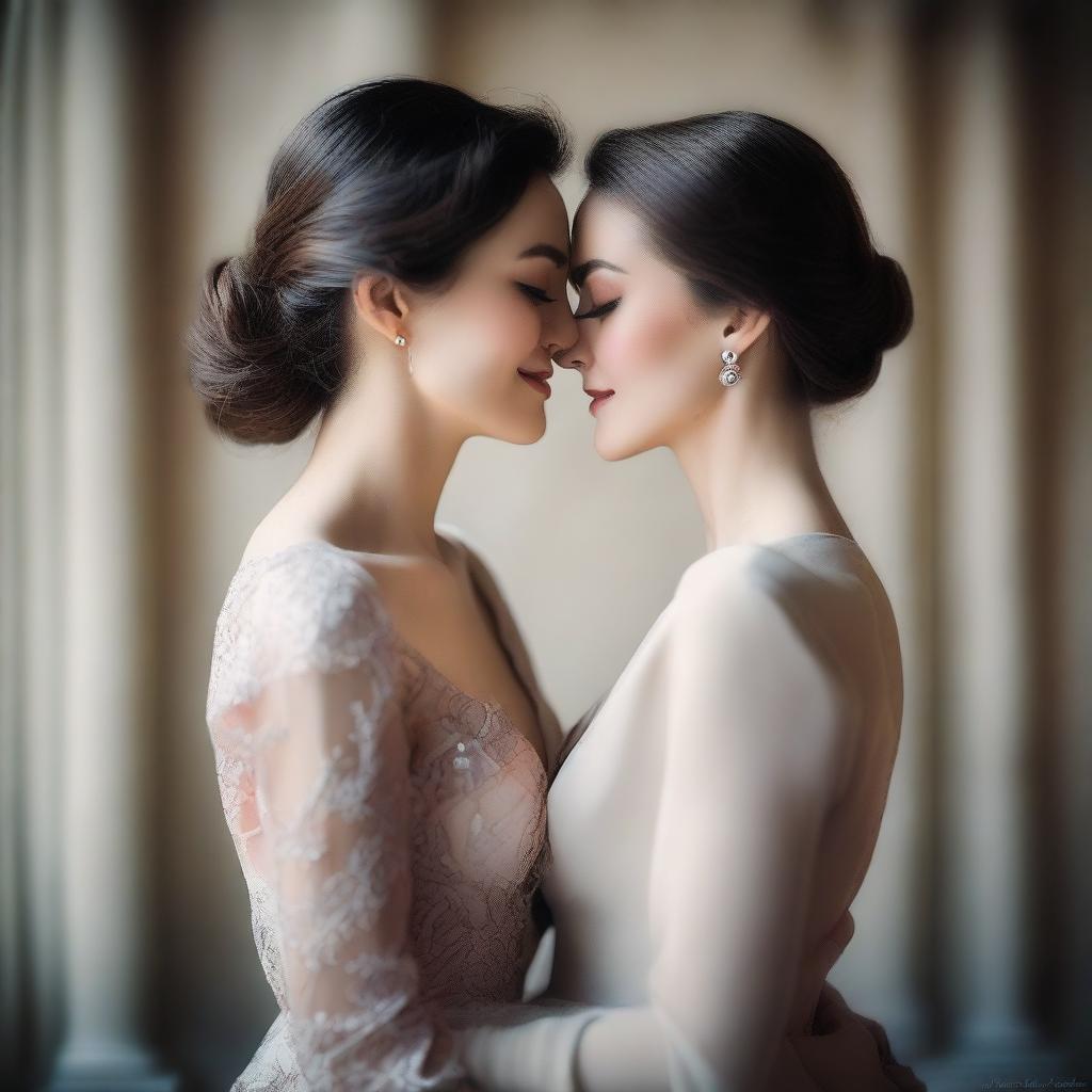 An image featuring two beautiful and elegant women deeply in love