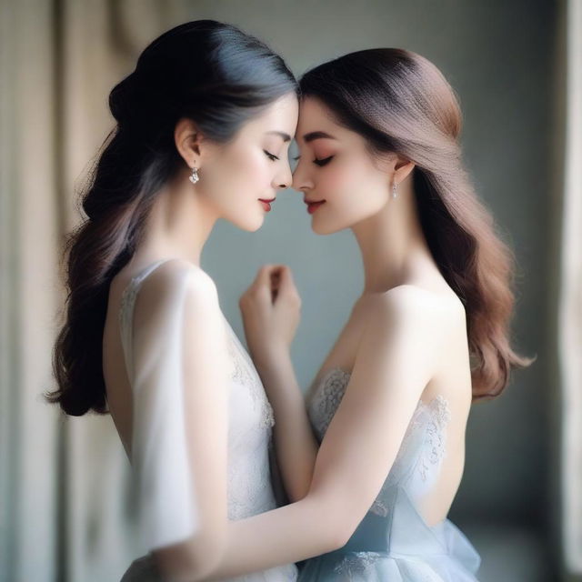 An image featuring two beautiful and elegant women deeply in love