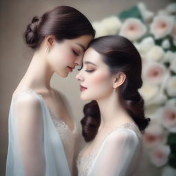 An image featuring two beautiful and elegant women deeply in love