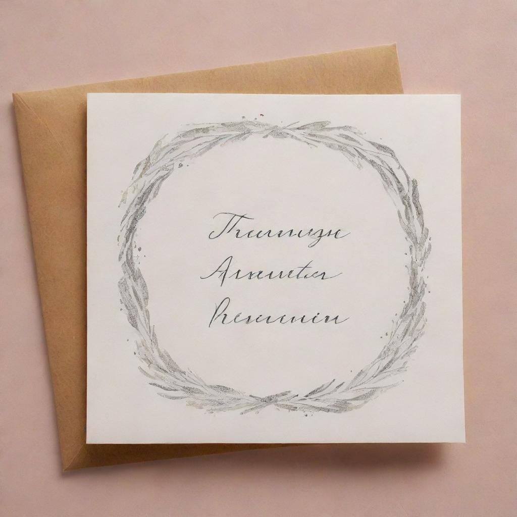 An elegant thank you card saying 'Agradecemos a preferência' in flowing script, surrounded by a tasteful border on a softly textured background.