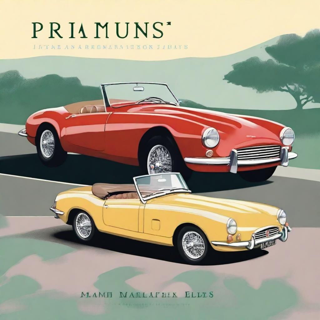 Create a cover page featuring a classic Triumph TR3 and a Jaguar E-Type