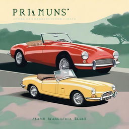 Create a cover page featuring a classic Triumph TR3 and a Jaguar E-Type